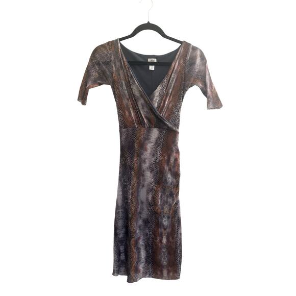 Vintage Cache Dress XS Snake Print Faux Wrap Ruched 90s Mob Wife Mesh #5237 - Picture 1 of 14